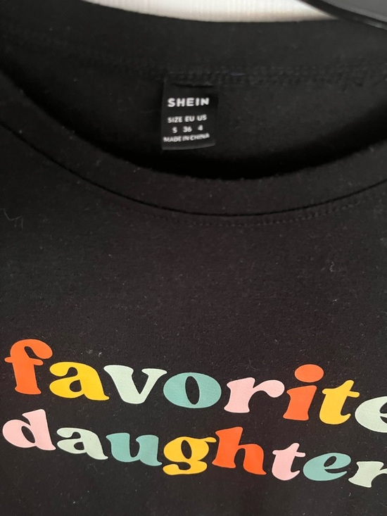 SHEIN Tops - SHEIN Black Graphic Tee with Multicolor 'favorite daughter' Print